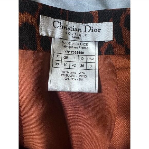 Christian Dior vintage wool/silk leopard print skirt with zipper closure size 6 - Picture 4 of 7